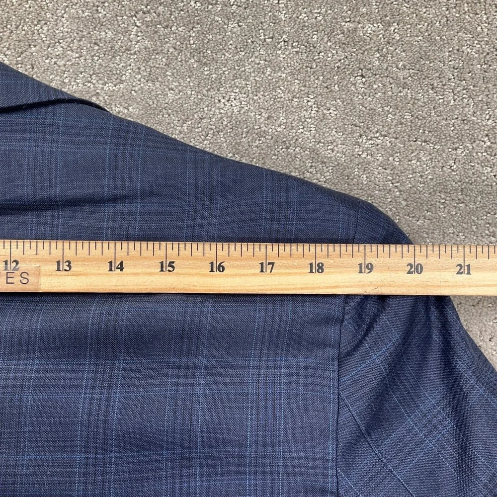 Hart Schaffner Marx Blazer Men 44L Blue Plaid‎ Two Button VTG Union USA Jacket